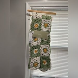 Shabby Chic Green, White, and Yellow Crochet Throw
